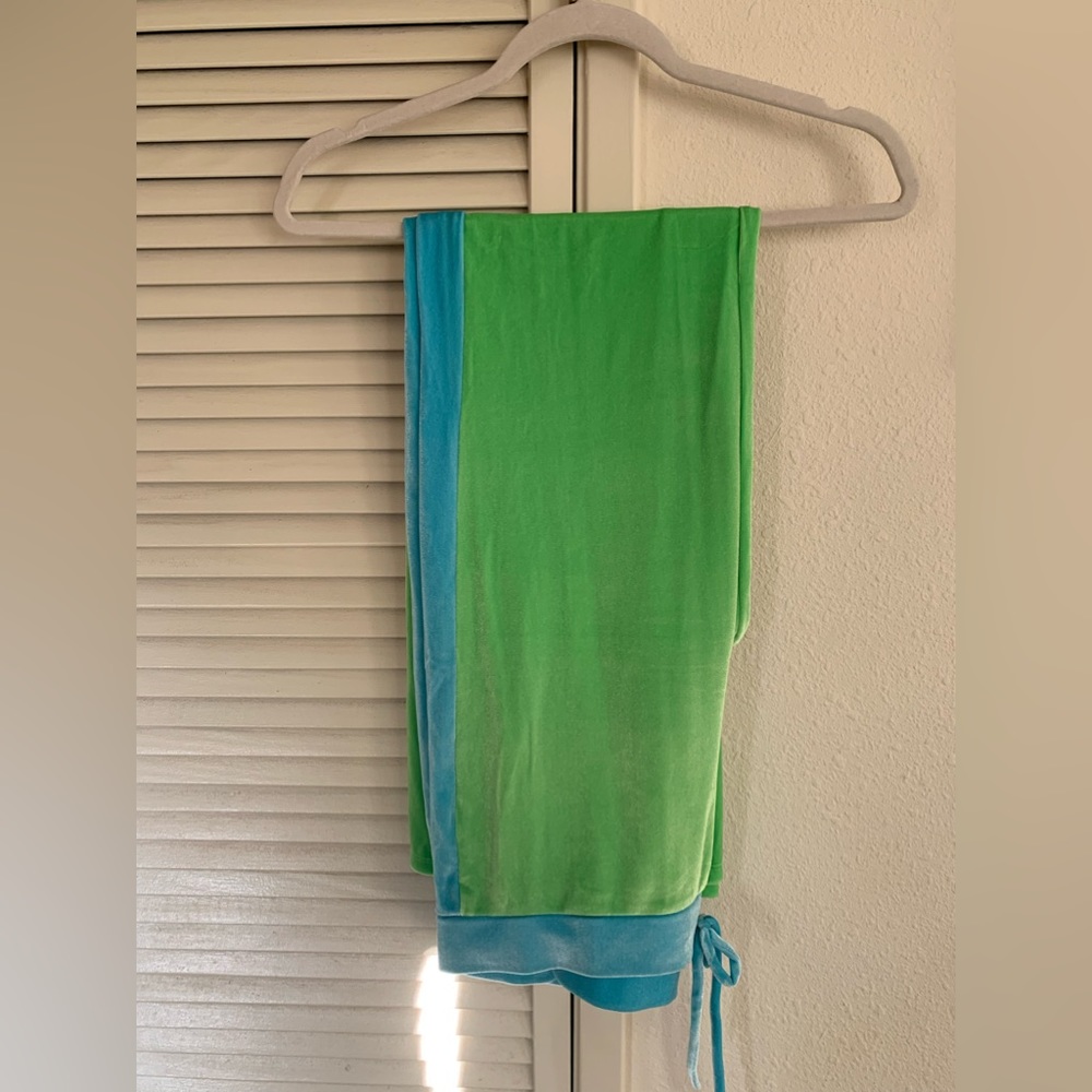 Lime & baby blue velour crop top & track pants hoodie set•new without tag• - Picture 9 of 13